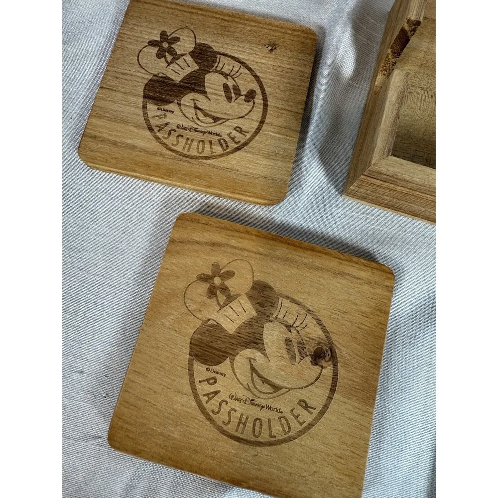 Disney Minnie Mouse Passholder‎ Wooden Coasters Set with Holder